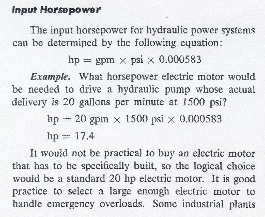 Sizing a Motor for Hydraulic Pumps