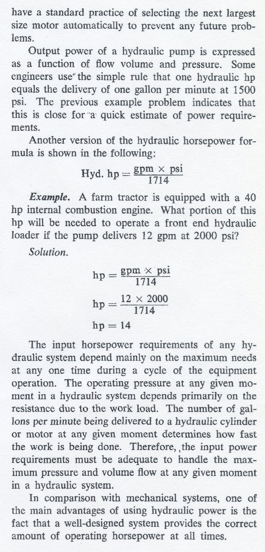 Sizing a Motor for Hydraulic Pumps